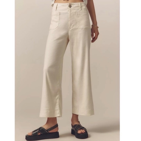 Anthropologie Pants - Anthropologie Wide Leg Cropped Pants in Ivory